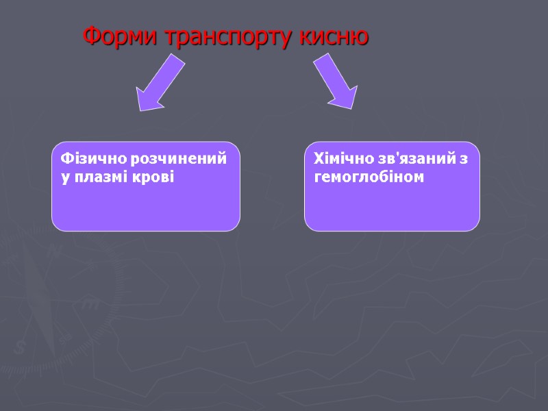 Форми транспорту кисню Фізично розчинений у плазмі крові Хімічно зв'язаний з гемоглобіном